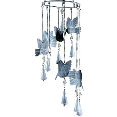 Metal, Circular Wind Chime with Hummingbirds and Bells
