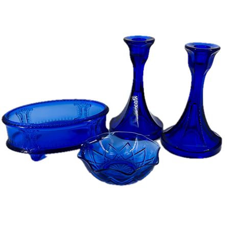 Lot of Vintage Blue Glass Items