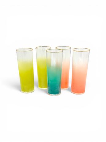 Vtg Blendo Pastel Highball Glasses, Gold Rim, Set of 5
