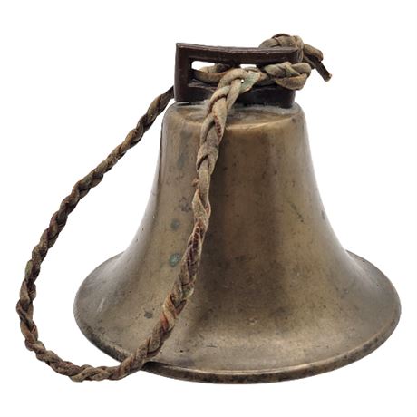 Antique Brass Bell w/ Braided Leather Cord