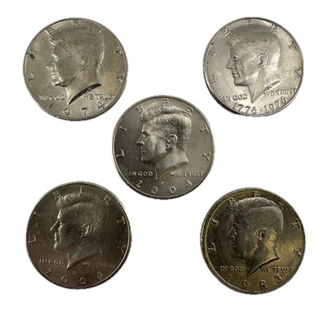 Lot of 5 Kennedy Half Dollars