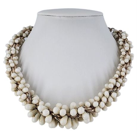 German Gold Tone White Drop Cluster Necklace