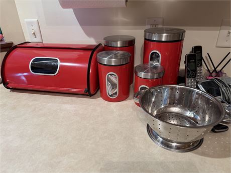 Red Canister Set & Strainer