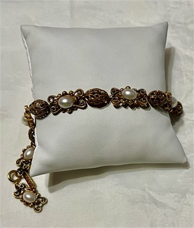 Vintage Florenza, faux pearl, goldtone bracelet