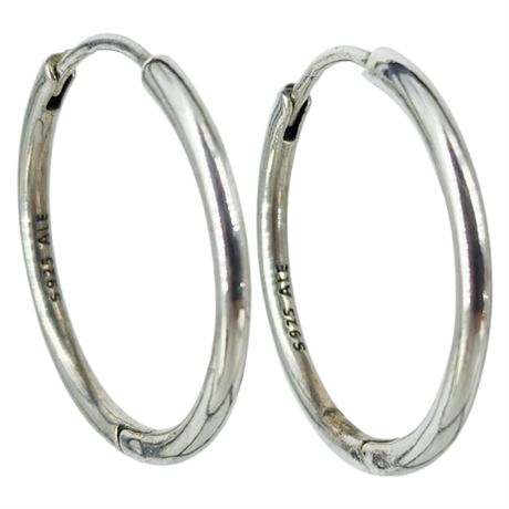 Signed Pandora Sterling Silver Hoop Earrings