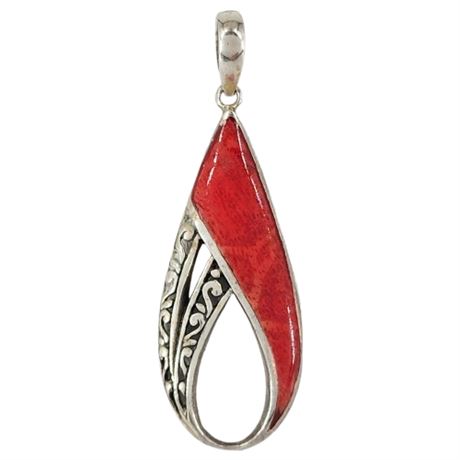 Sterling Silver Dyed Red Coral Pendant