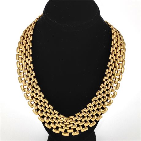 Vintage Gold-Tone Multi-Row Collar Necklace – Graduated Linked Design