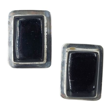 Vintage Sterling Silver Black Onyx Earrings