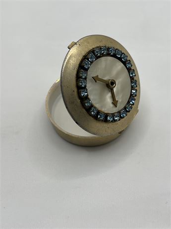 Brass and blue rhinestones pill box