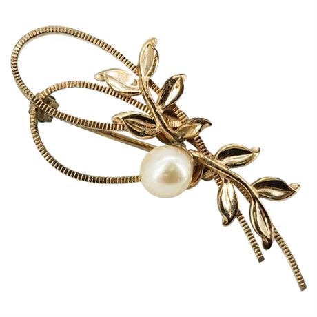 Vintage A&Z Gold Filled Genuine Pearl Brooch