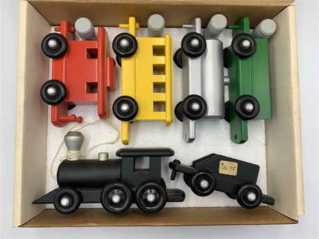 Vintage NOS 6 pc. Painted Wood Child’s Train Pull Toy in the Box