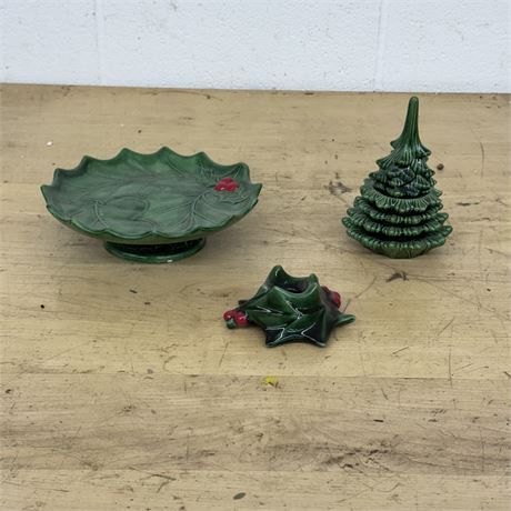 Ceramic Christmas Dishes, Lighter and Ashtrays