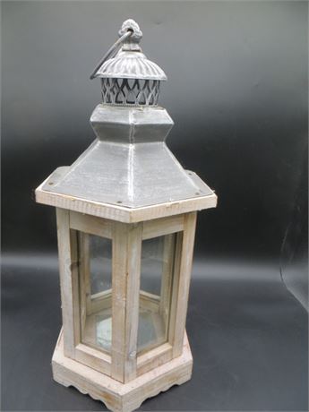 Benjara Temple Design Wooden Lantern w/Glass Panels