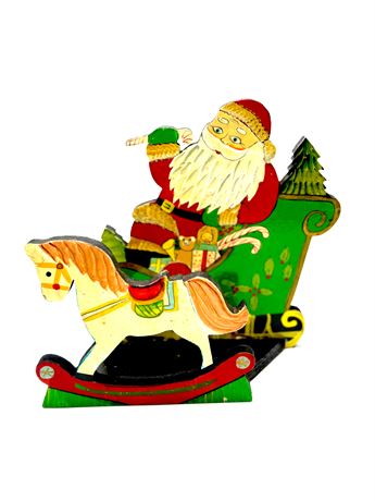 Vtg Wood Christmas Wood and Lacquer Christmas Card/Napkin Holder