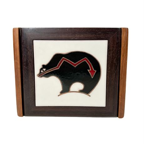 Vintage Aruis Santa Fe Tile Zuni Bear Artisan Made Wooden Cigar Box