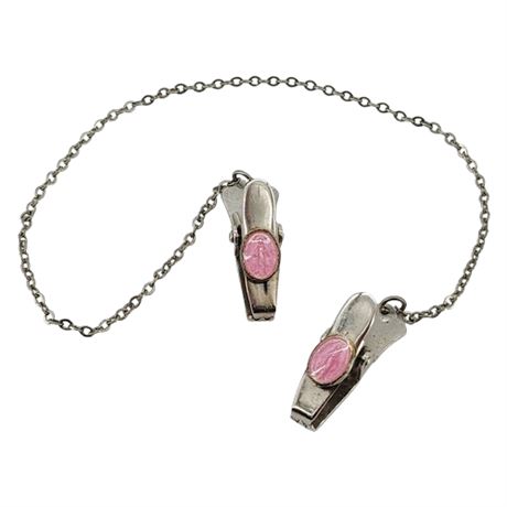 Vintage Silver Tone Pink Miraculous Medal Sweater Clips