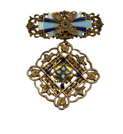 Miriam Haskell Enamel & Glass Czech Brass filigree Brooch