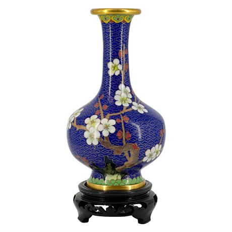 Vintage Chinese Cloisonné Vase with Display Stand