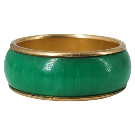 Signed Vintage UNCAS Gold Filled Green Lucite Band Ring, Sz 6
