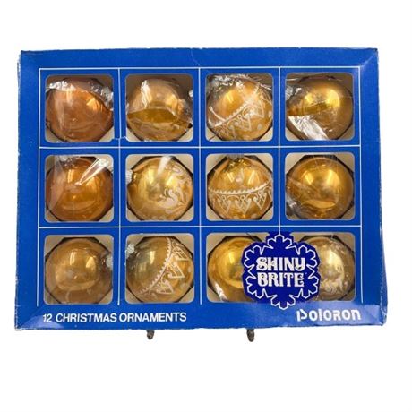 Vintage Gold Shiny Brite Christmas Ornaments in Box