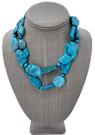Gorgeous 35” Hand Knotted Turquoise Slab Necklace
