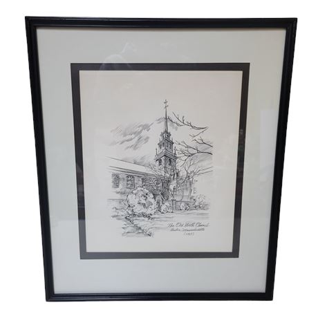 The Old North Church Boston, Massachusetts (1723) Framed Drawing