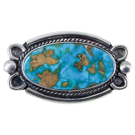 Vintage Native American Sterling Silver Turquoise Brooch