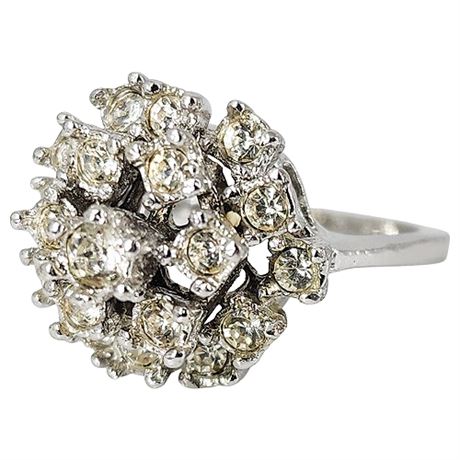 Vintage Silver Tone Stacked Rhinestone Cocktail Ring, Sz 6