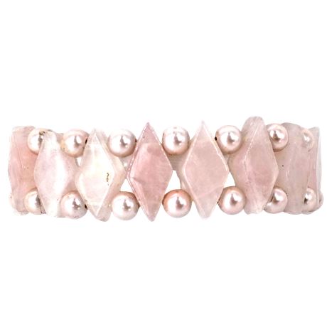 Rose Quartz "Unconditional Love" & Pink Faux Pearl Stretch Bracelet