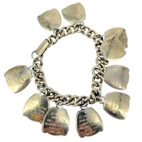 Vintage Gold Tone Religious Ten Commandments Themed Charm Bracelet