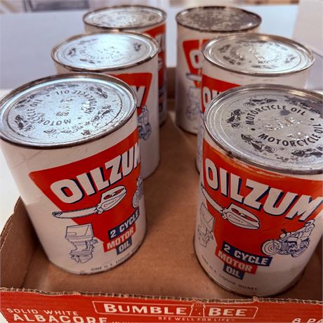 6 NOS Oilzum Quart Cans - Empty