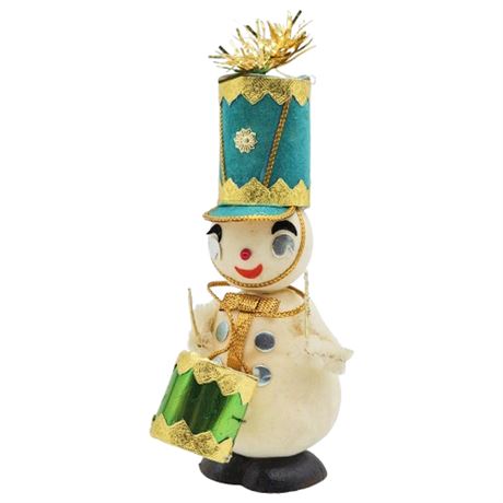 Vintage Flocked Snowman Soldier Ornament