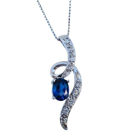 925 Sterling Silver SAPPHIRE & WHITE TOPAZ Ribbon Pendant ~ 20" Chain Necklace