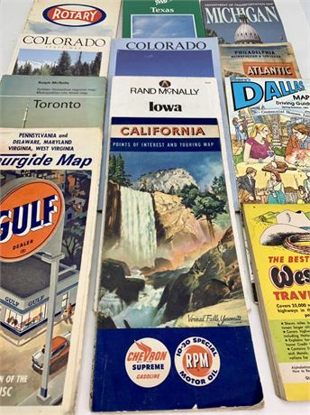 12 Vintage United States & Canada Road Trip Automobile Travel Maps