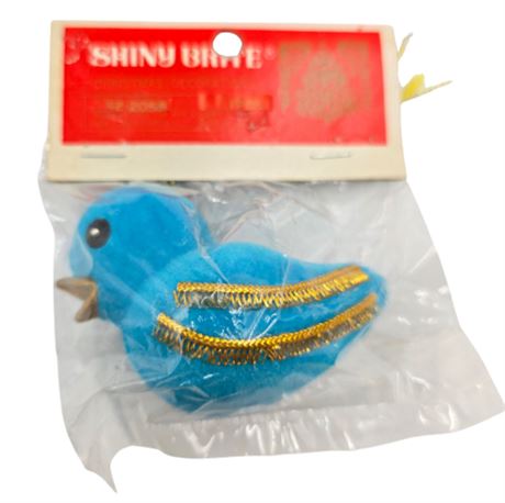 Shiny Brite, Blue Flocked Bird, VTG NOS