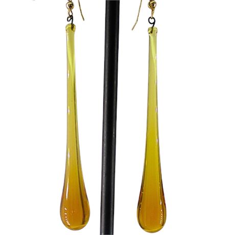 Amber Teardrop Prism Art Glass Earrings
