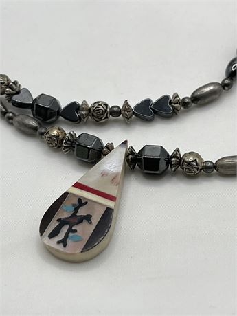 Native American beaded silver necklace