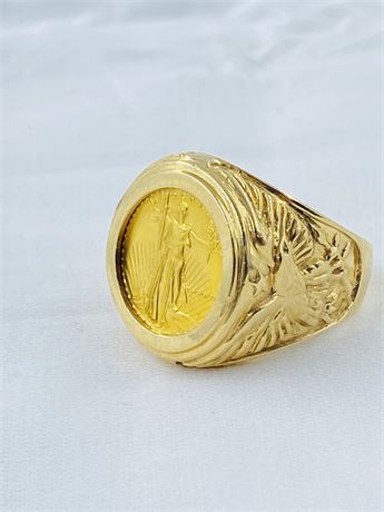 Fantastic 12.6g 14k Gold $5 Gold Coin Ring Size