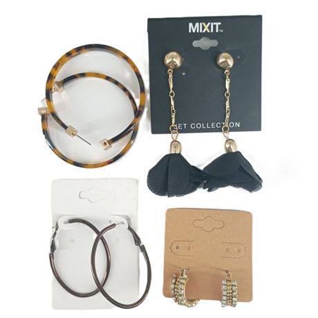 Earrings Lot - MIXIT Floral Drops, Rhinestone Evening, Tortoiseshell &  Hoops