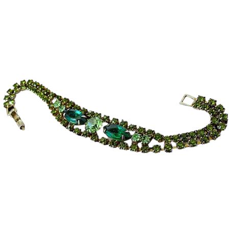 Vintage Green Rhinestone Costume Jewelry Bracelet