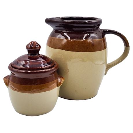 Vintage Americana Stoneware Cream Pitcher & Covered Sugar Bowl