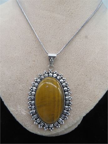 New Tiger Eye German Silver 18" Chain Necklace