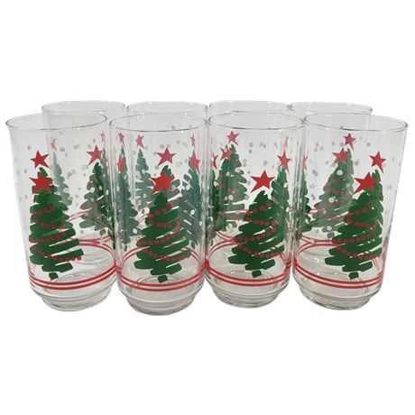 Libbey Christmas Tree Holiday Glass Tumblers - Set of 8