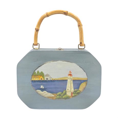Hand Painted Cigar Box Purse, with Bamboo Handle