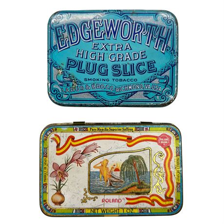 Lot of Two Vintage Hinged Tin Litho Boxes