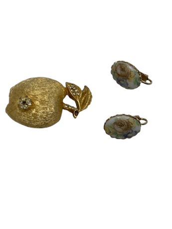 Collectible Apple roach and enamel clip earrings lot