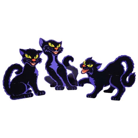 Vintage BEISTLE Halloween Black Cat Standees Decor, Set of 3