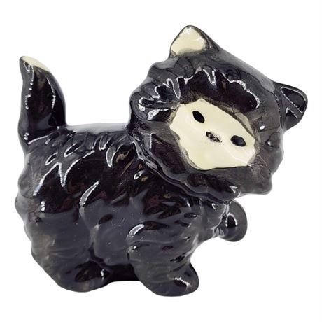 Vintage Hand Painted Ceramic Creepy Black Cat Figurine