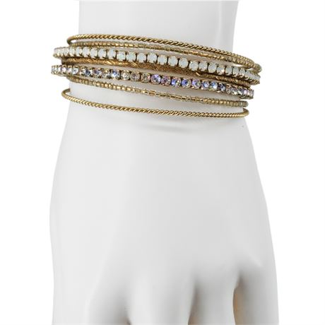 Modern Stacked Rhinestone & Bead Cuff Bracelet