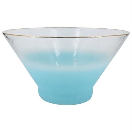 Vintage West Virginia Glass "Blendo" Aqua Fade Gold Rim Serving Bowl